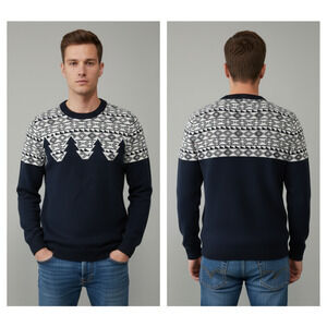 Selected Homme Jacquard knit Nordic Sweater Men's Blue Cotton Denmark size-M